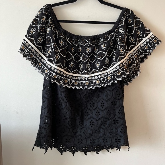Hemant & Nandita Off the Shoulder Eyelet Embellished Blouse Large - Picture 8 of 10